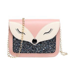 Pink glitter fox crossbody bag vegan leather